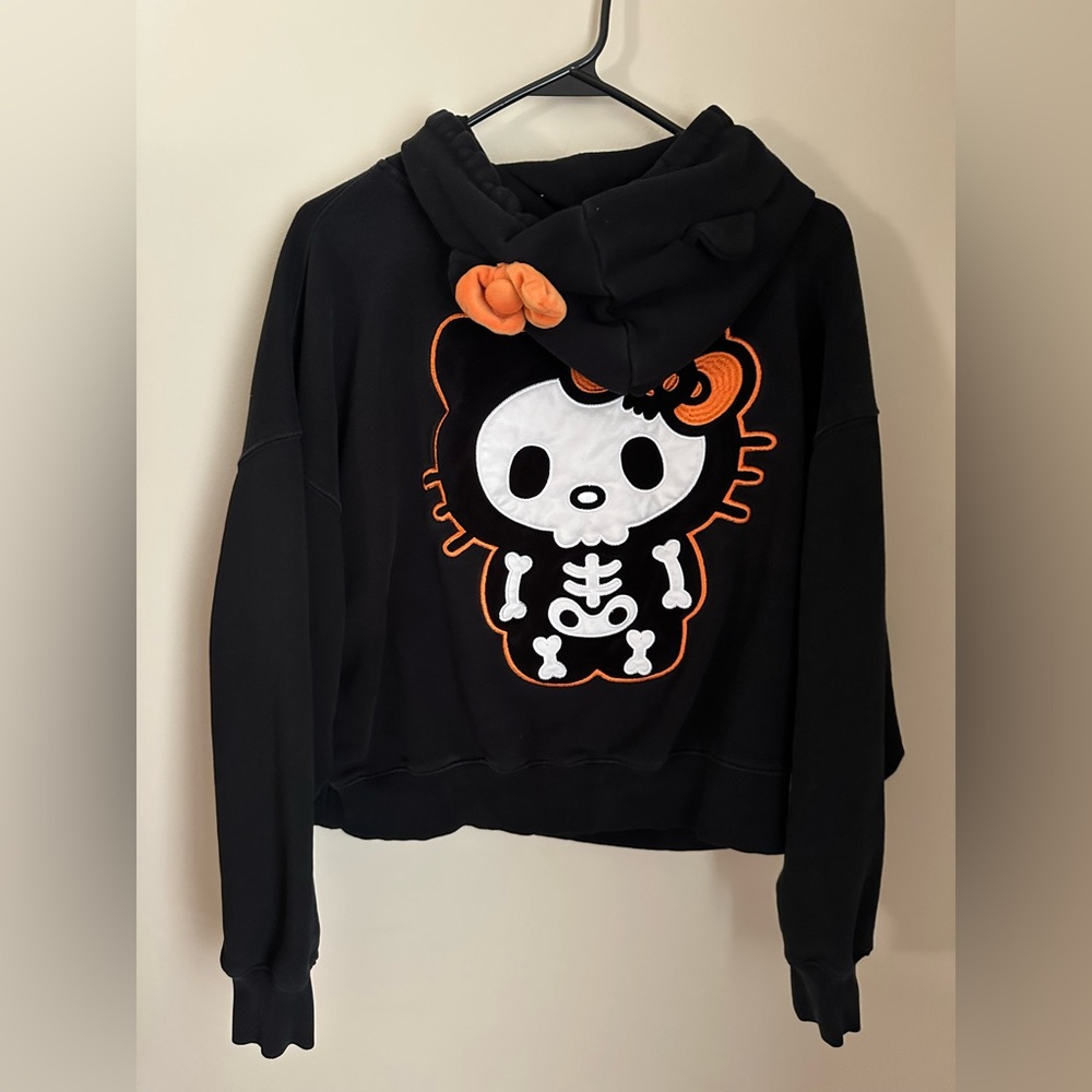 Hello Kitty x Forever 21 Oversized Skeleton Cat Ear Hoodie Womens Size Small